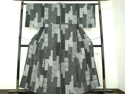 平和屋着物●上質な小紋　吉祥文　黒地　正絹　逸品　DABJ8643ps