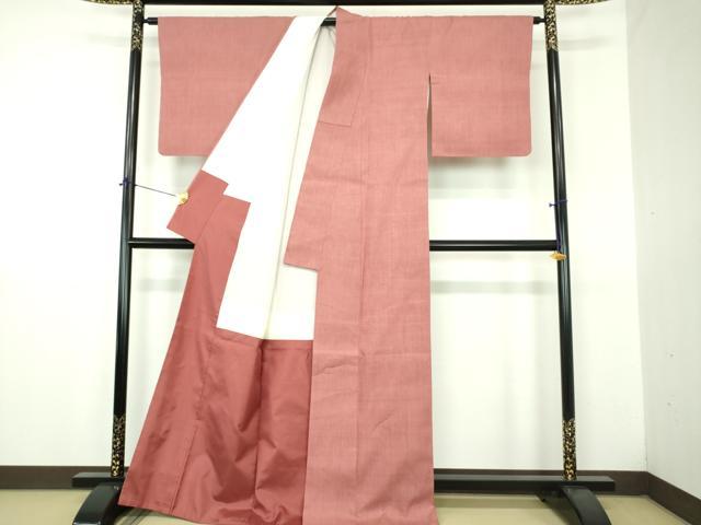 平和屋着物●本場結城紬　色無地　甚三紅色　正絹　逸品　DABJ8648ps