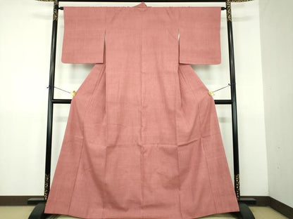 平和屋着物●本場結城紬　色無地　甚三紅色　正絹　逸品　DABJ8648ps
