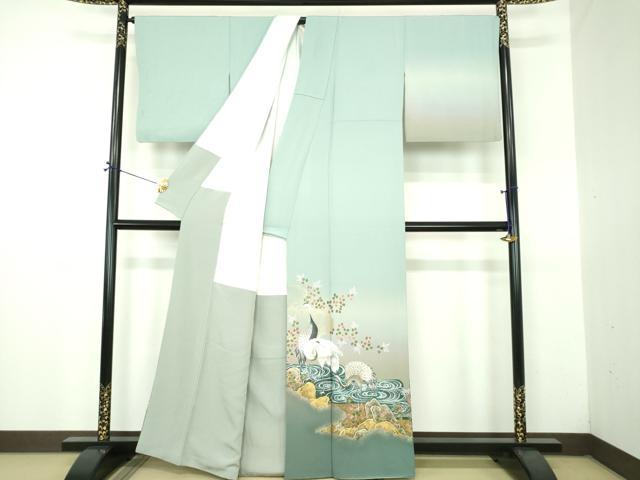 平和屋着物●琳派乃世界　灘昆年　訪問着　手描き　雲取流水立鶴　暈し染め　金彩　正絹　逸品　DABJ8650ps