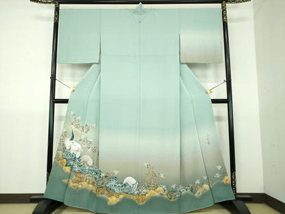平和屋着物●琳派乃世界　灘昆年　訪問着　手描き　雲取流水立鶴　暈し染め　金彩　正絹　逸品　DABJ8650ps