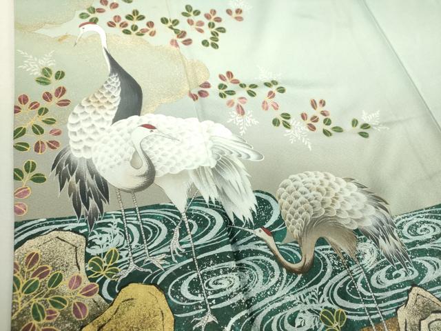 平和屋着物●琳派乃世界　灘昆年　訪問着　手描き　雲取流水立鶴　暈し染め　金彩　正絹　逸品　DABJ8650ps