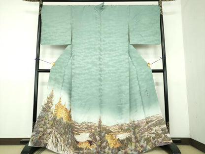 平和屋着物●螺鈿作家　甲斐泰造　色留訪問着　螺鈿　異国風景文　暈し染め　金彩　正絹　逸品　DABJ8656ps