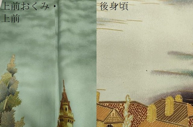 平和屋着物●螺鈿作家　甲斐泰造　色留訪問着　螺鈿　異国風景文　暈し染め　金彩　正絹　逸品　DABJ8656ps