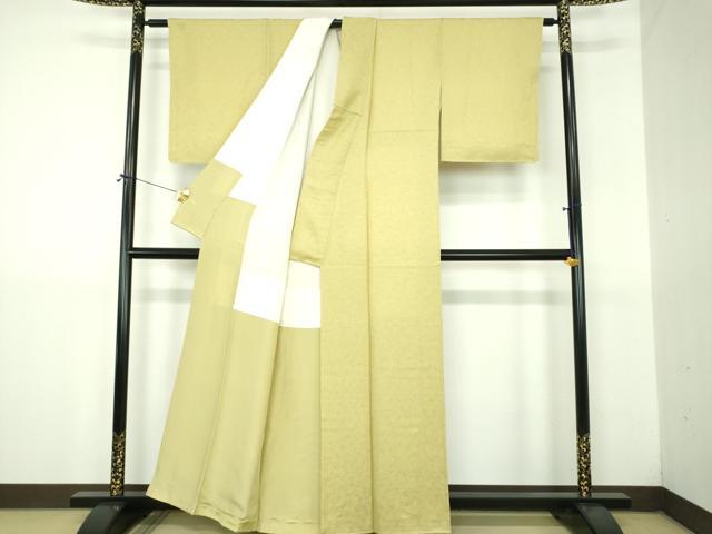 平和屋着物●上質な色無地　草花地紋　枯草色　正絹　逸品　未使用　DABJ8660ps