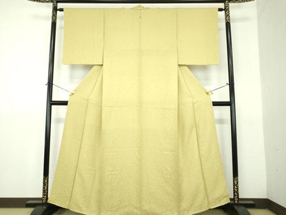 平和屋着物●上質な色無地　草花地紋　枯草色　正絹　逸品　未使用　DABJ8660ps