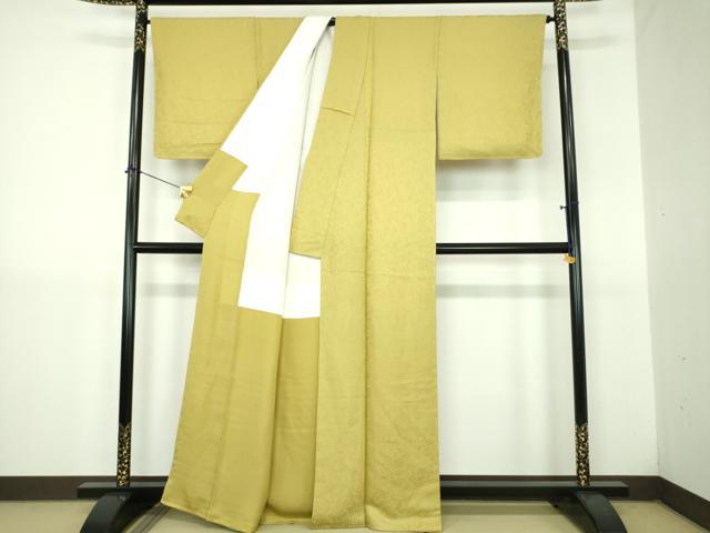 平和屋着物●上質な色無地　南天地紋　菜種油色　正絹　逸品　未使用　DABJ8664ps