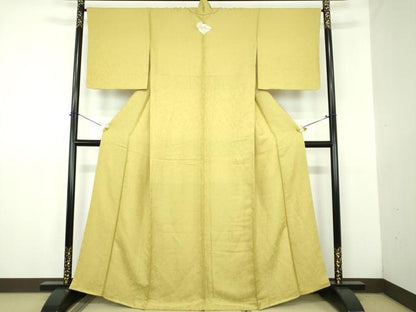 平和屋着物●上質な色無地　南天地紋　菜種油色　正絹　逸品　未使用　DABJ8664ps
