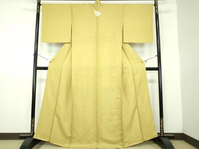 平和屋着物●上質な色無地　南天地紋　菜種油色　正絹　逸品　未使用　DABJ8664ps