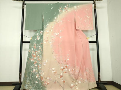 平和屋着物●訪問着　作家物　槍梅　暈し染め　金銀彩　正絹　逸品　DABJ8665ps