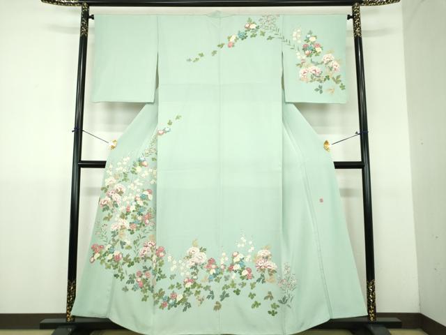 平和屋着物●本加賀友禅作家　鶴見保次　訪問着　草花文　正絹　逸品　DABJ8672ps