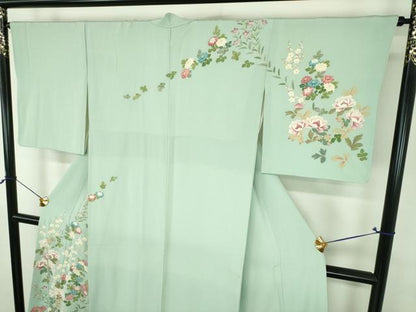 平和屋着物●本加賀友禅作家　鶴見保次　訪問着　草花文　正絹　逸品　DABJ8672ps
