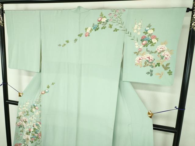 平和屋着物●本加賀友禅作家　鶴見保次　訪問着　草花文　正絹　逸品　DABJ8672ps