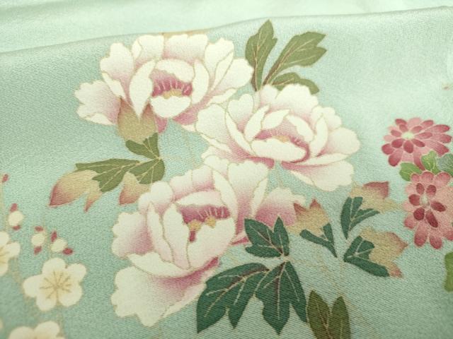 平和屋着物●本加賀友禅作家　鶴見保次　訪問着　草花文　正絹　逸品　DABJ8672ps