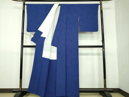 平和屋着物●上質な色無地　花唐草地紋　紺青色　正絹　逸品　DABJ8675ps