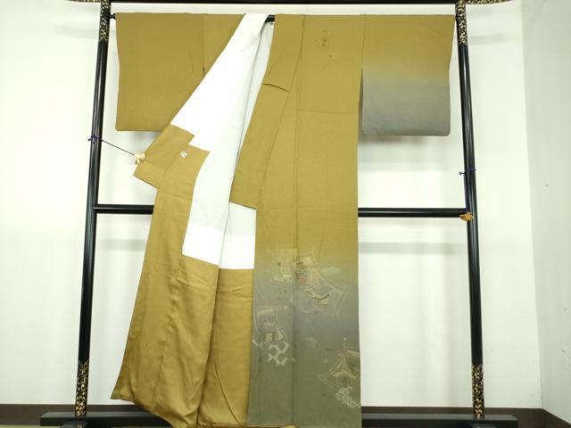 平和屋着物●訪問着　寿光織　風景花絵巻文　暈し染め　金糸　正絹　逸品　DABJ8676ps
