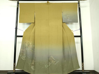 平和屋着物●訪問着　寿光織　風景花絵巻文　暈し染め　金糸　正絹　逸品　DABJ8676ps