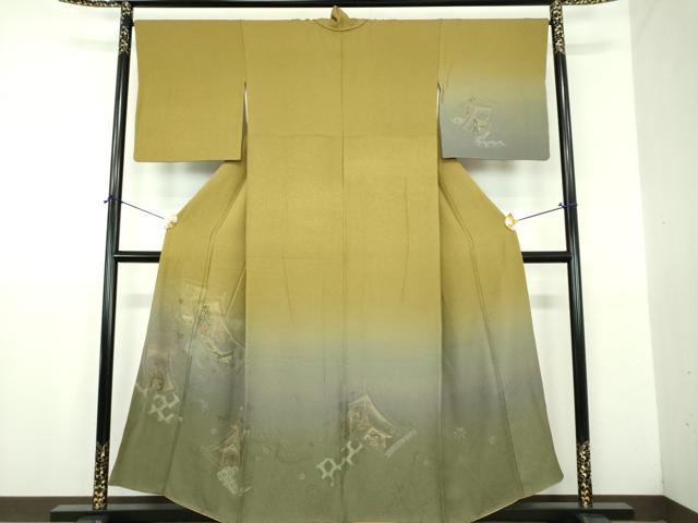 平和屋着物●訪問着　寿光織　風景花絵巻文　暈し染め　金糸　正絹　逸品　DABJ8676ps