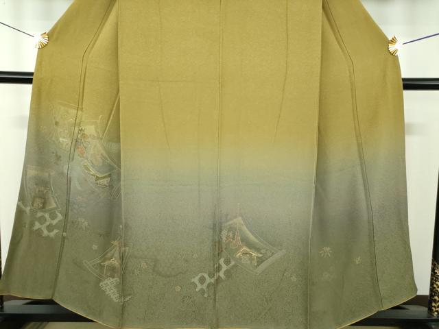 平和屋着物●訪問着　寿光織　風景花絵巻文　暈し染め　金糸　正絹　逸品　DABJ8676ps