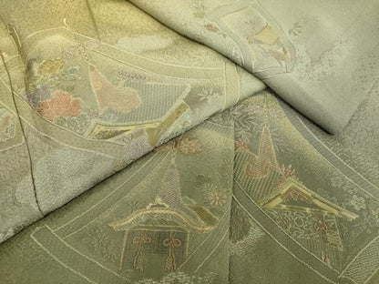 平和屋着物●訪問着　寿光織　風景花絵巻文　暈し染め　金糸　正絹　逸品　DABJ8676ps