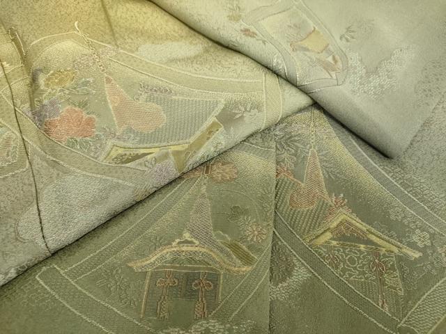 平和屋着物●訪問着　寿光織　風景花絵巻文　暈し染め　金糸　正絹　逸品　DABJ8676ps