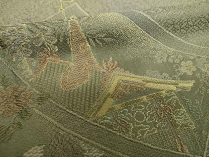 平和屋着物●訪問着　寿光織　風景花絵巻文　暈し染め　金糸　正絹　逸品　DABJ8676ps
