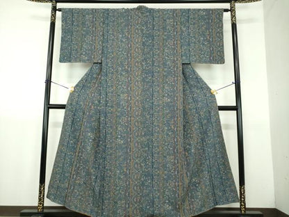平和屋着物▼上質な小紋　更紗花間道　正絹　逸品　DABJ8678ps