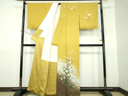 平和屋着物●訪問着　刺繍　草花文　金銀彩　正絹　逸品　DABJ8680ps