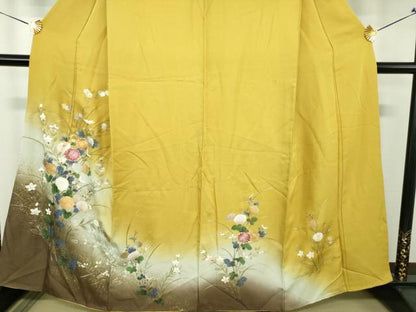 平和屋着物●訪問着　刺繍　草花文　金銀彩　正絹　逸品　DABJ8680ps