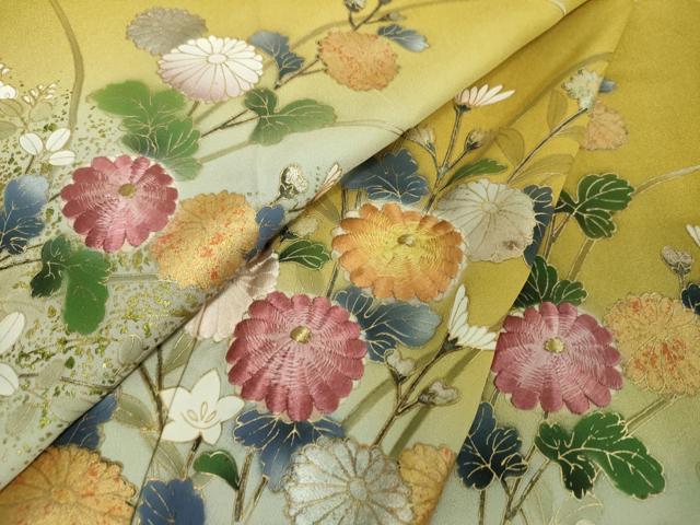 平和屋着物●訪問着　刺繍　草花文　金銀彩　正絹　逸品　DABJ8680ps