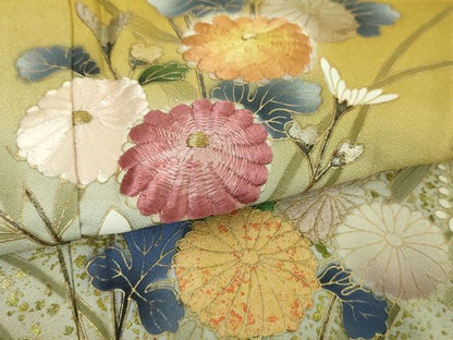 平和屋着物●訪問着　刺繍　草花文　金銀彩　正絹　逸品　DABJ8680ps