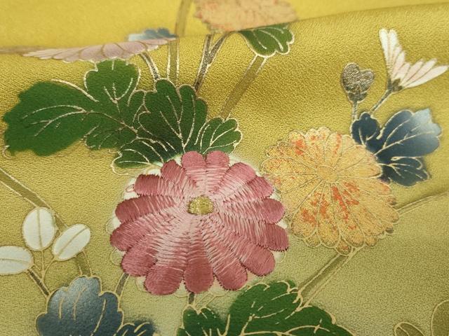 平和屋着物●訪問着　刺繍　草花文　金銀彩　正絹　逸品　DABJ8680ps