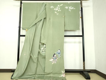 平和屋着物●訪問着　友禅　作家物　童子　舞　楓文　上代43万　仮絵羽　正絹　逸品　未使用　DABJ8687ps