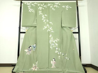 平和屋着物●訪問着　友禅　作家物　童子　舞　楓文　上代43万　仮絵羽　正絹　逸品　未使用　DABJ8687ps