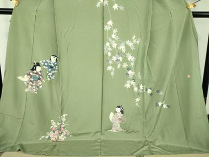平和屋着物●訪問着　友禅　作家物　童子　舞　楓文　上代43万　仮絵羽　正絹　逸品　未使用　DABJ8687ps