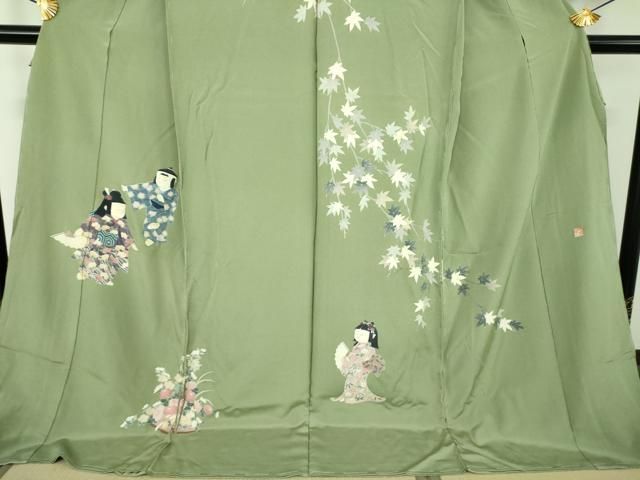 平和屋着物●訪問着　友禅　作家物　童子　舞　楓文　上代43万　仮絵羽　正絹　逸品　未使用　DABJ8687ps
