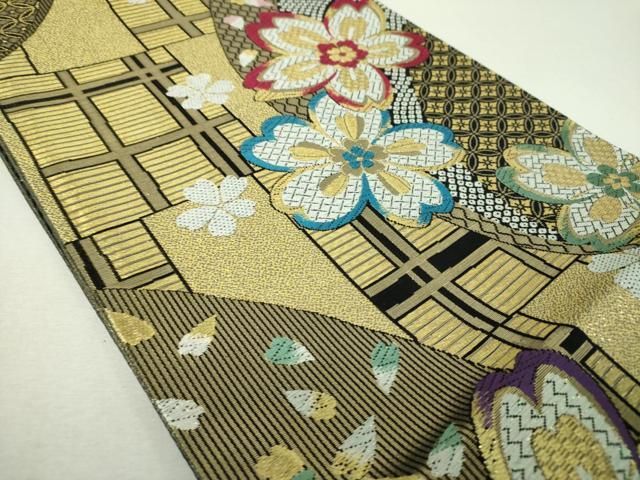 平和屋着物▼六通柄袋帯　舞桜　金糸　正絹　逸品　DABJ8697ps