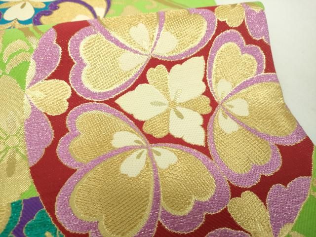 平和屋着物▼西陣　織善松田忍謹製　六通柄袋帯　花丸文　正絹　逸品　未使用　DABJ8709ps