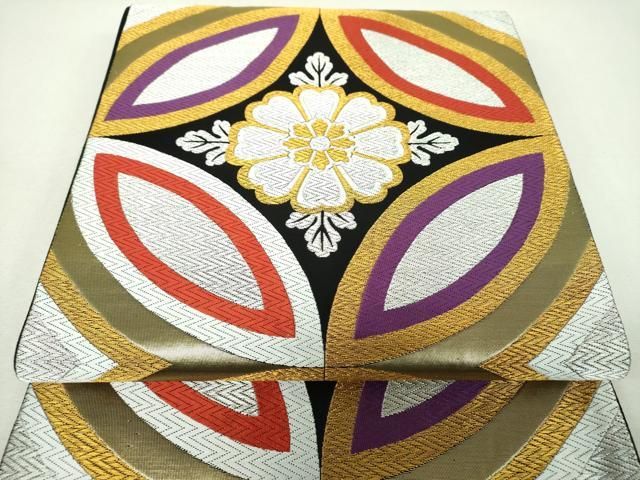 平和屋着物▼西陣　岡分謹製　六通柄袋帯　七宝花文　金銀糸　証紙付き　逸品　未使用　DABJ8714ps