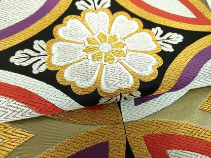 平和屋着物▼西陣　岡分謹製　六通柄袋帯　七宝花文　金銀糸　証紙付き　逸品　未使用　DABJ8714ps