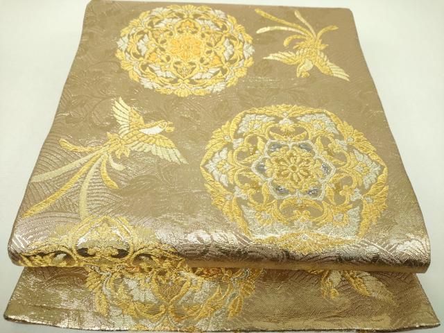 平和屋着物▼佐賀錦　六通柄袋帯　正倉院鳳凰花文　金銀糸　正絹　逸品　DABJ8718ps