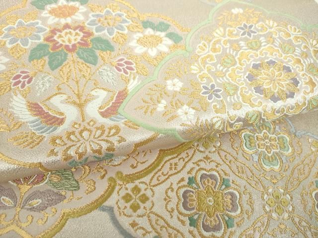 平和屋着物▼六通柄袋帯　唐織　正倉院花鳥文　金銀糸　正絹　逸品　DABJ8722ps