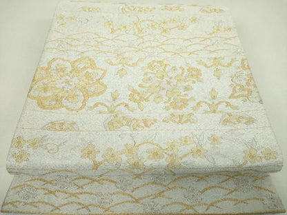平和屋着物●爪掻き本綴れ　六通柄袋帯　横段花文　金銀糸　正絹　逸品　DABJ8731ps