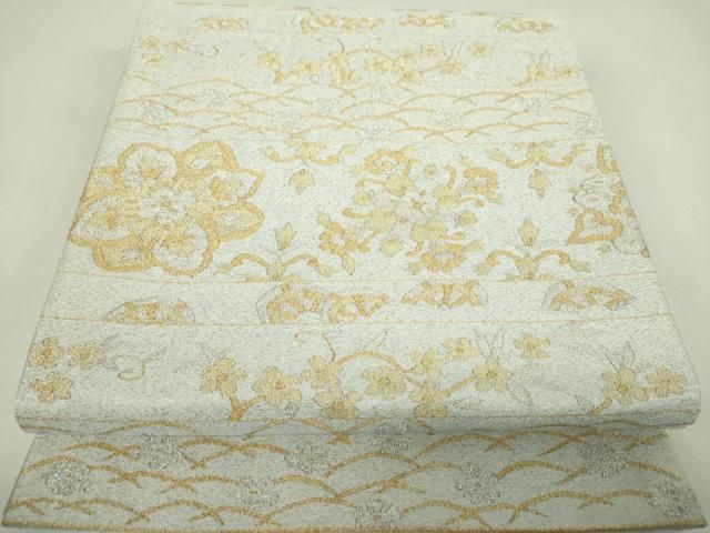 平和屋着物●爪掻き本綴れ　六通柄袋帯　横段花文　金銀糸　正絹　逸品　DABJ8731ps