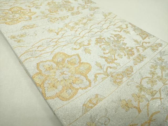 平和屋着物●爪掻き本綴れ　六通柄袋帯　横段花文　金銀糸　正絹　逸品　DABJ8731ps