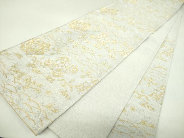 平和屋着物●爪掻き本綴れ　六通柄袋帯　横段花文　金銀糸　正絹　逸品　DABJ8731ps