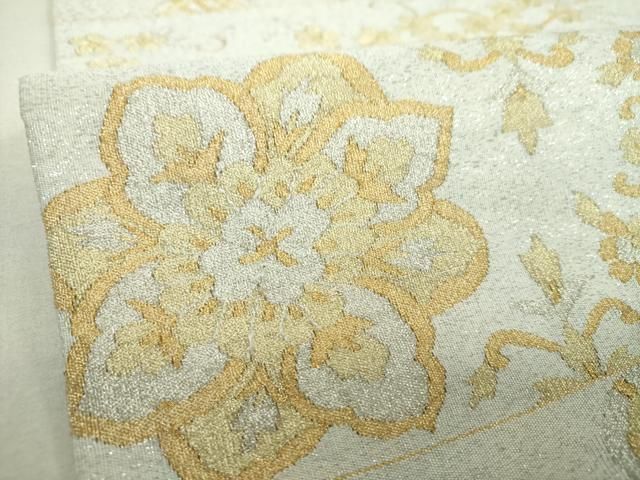 平和屋着物●爪掻き本綴れ　六通柄袋帯　横段花文　金銀糸　正絹　逸品　DABJ8731ps