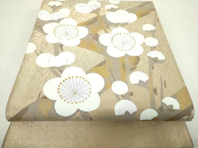 平和屋着物▼太鼓柄袋帯　手描き　槍梅　金糸　正絹　逸品　DABJ8738ps
