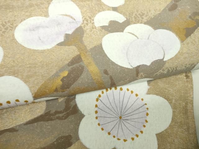 平和屋着物▼太鼓柄袋帯　手描き　槍梅　金糸　正絹　逸品　DABJ8738ps