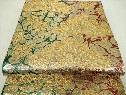 平和屋着物▼六通柄袋帯　花松文　金糸　正絹　逸品　DABJ8765ps